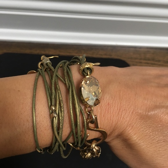 Jewelry - Leather wrap bracelet with rhinestone accents